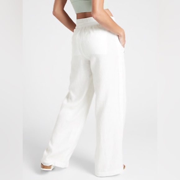 Athleta White Linen Wide Leg Drawstring Pants | Cabo Style Size 18 | Resortwear - Picture 2 of 8